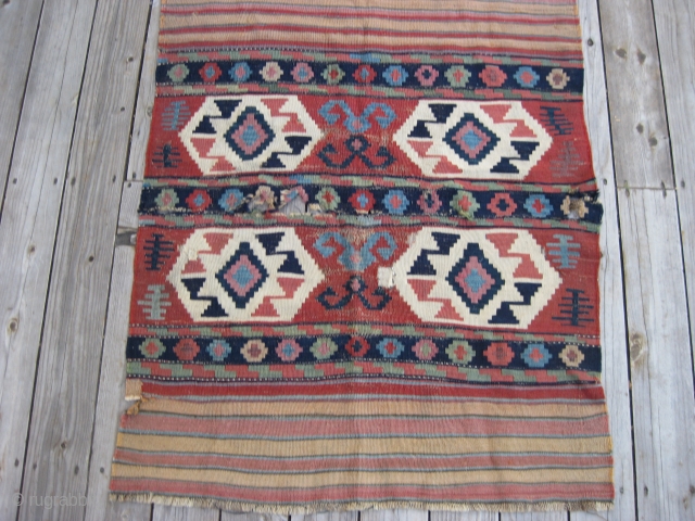 Antique Shahsavan or Shirvan mafrash panel fragment from around 3rd Qtr 19th C. 
Really good variety of natural colors. 4'1" X 3'3". Hand washed. Price reduced.
       