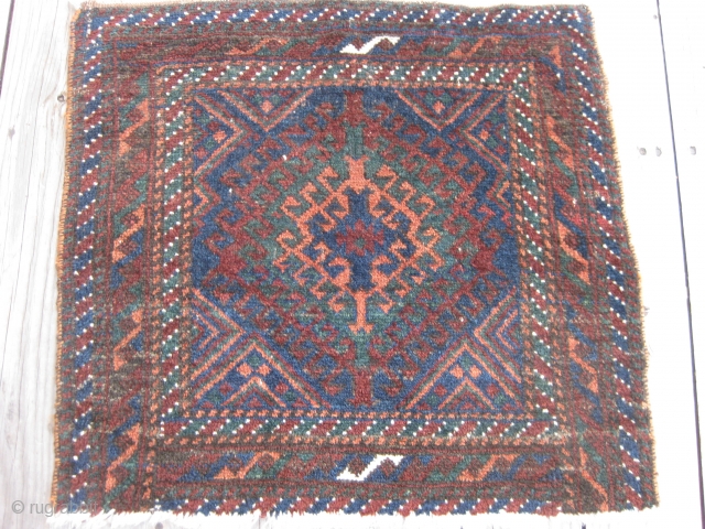 Late 19th C. Balouch bagface, Sistan area?. Good natural saturated colors, including a great green. High pile. 2' X 2'2". Hand washed.           