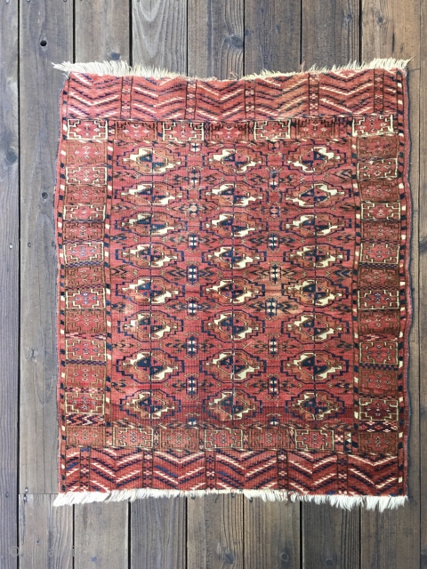 Exceptional old Tekke Turkoman Wedding Rug from the 19th Century. All natural colors including saturated blues and two reds in elems. Unusual main border design not known to me previously. Good condition  ...