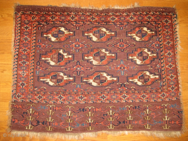 Chodor chuval, 19th C. Good condition, low even pile with great natural colors, including nice blues and aubergine background color. Missing a few rows on sides and top center. Small size: 3'3"  ...