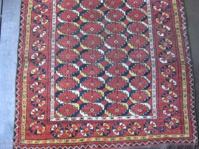 Antique Beshir rug, ca 1890s, with wonderful drawing and natural colors, including generous use of yellow. Goat hair warps. Some minor professional reweaving in field. Good overall condition. Size 63 X 40in./160  ...