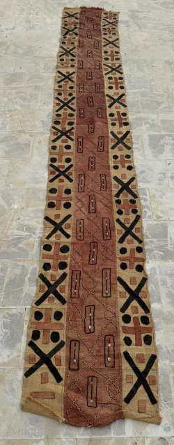 Beautiful Hand Woven Unusual Large Size Traditional African Raffia Congo Textile Runner.Size 435x64 Cm.Good Age And Good Condition.Contact For More Info And Price Nabizadah_carpets@yahoo.com         