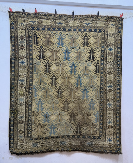 Antique Rare Collectible Hand Knotted Distressed Low Pile Shirvan Azerbaijan Wool Rug.Size 144x121 Cm.Old Repair Which Had Done Kindly See Pictures Carefully Please.Contact For More Info And Price Nabizadah_carpets@yahoo.com    