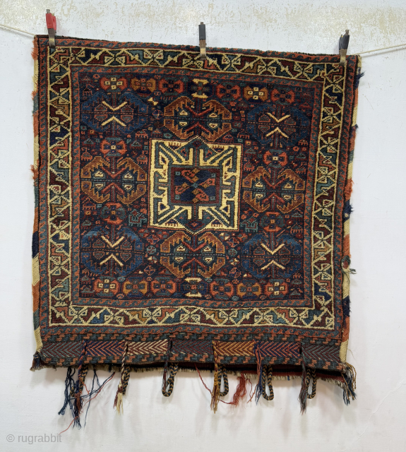 Antique Rare Collectible Hand Knotted Persian Afshar Unusual Size Single Saddle Bag Face Rug With Original Backing Ca-1900s Size 74x74 Cm.Good Age And Good Condition.Contact For More Info And Price Nabizadah_carpets@yahoo.com  