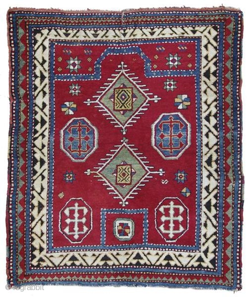 Nagel Auction September 7, 2010. Lot 72, Borjalou Kazak prayer rug, Caucasus, circa 1890. 126 cm x 110 cm. Full catalogue online now www.auction.de         