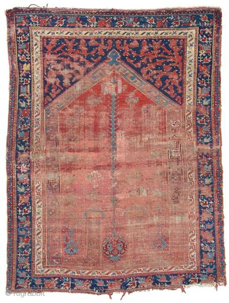 Nagel Auction September 7, 2010. Lot 55, Ushak Prayer Rug with Reentrant Design, West Anatolia 17th. century. 160 cm x124 cm. Full catalogue online now www.auction.de       