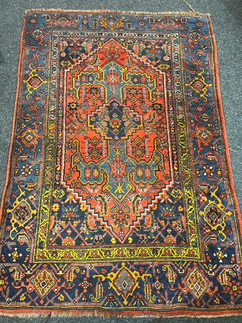 Colorful antique Persian Bidjar Gerrus rug from an old German estate. This rug is woven on a wool foundation, this indicates its high age. Size circa 158x107cm / 5’2ft by 3’5ft   ...