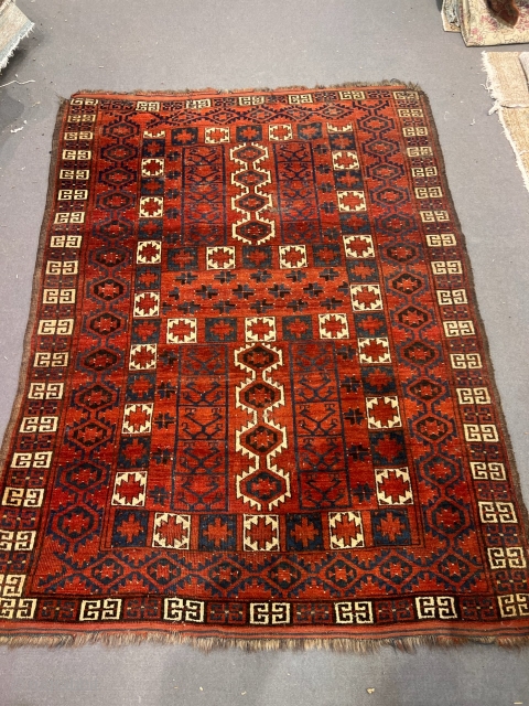 A very nice antique Turkmen Ersari Ensi, good age and quality. Some condition problems in the upper part, nothing serious.             