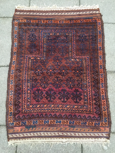 Antique Timuri Baluch prayer rug with glossy wool, size: ca. 125x85cm / 4'1''ft x 2'8''ft, tiny moth damage otherwise very good overall condition,  www.najib.de        