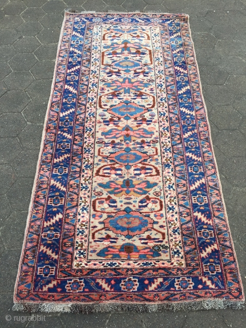 Antique Persian Gerus Bidjar rug on wool foundation, beautiful camel ground color, good condition. Size: circa 230x111cm / 7'6''ft x 3'7''ft
            