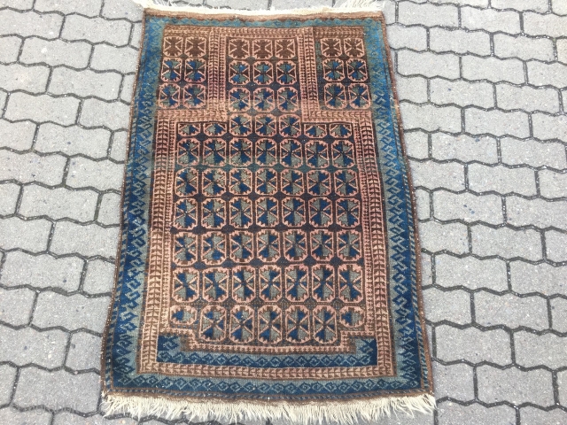 Antique Baluch prayer rug . Origin : North-West Afghanistan . Size : ca. 130cm x 90cm ( 4'2''ft x 2'9''ft ) Nice collector´s piece.
         