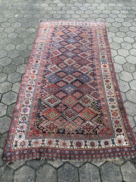 Antique Shekarlu Qashqai tribal rug from Southwest Persia, 19th century. Size: 280x140cm / 9'2''ft x 4'6''ft                 