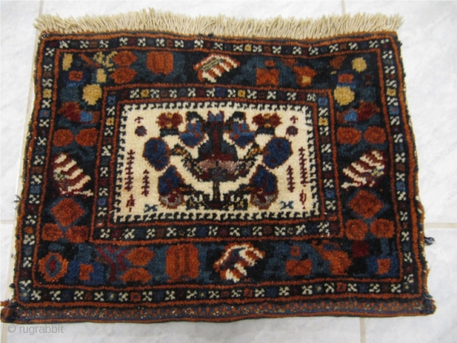 Rare antique Afshar bagface with silk.                           