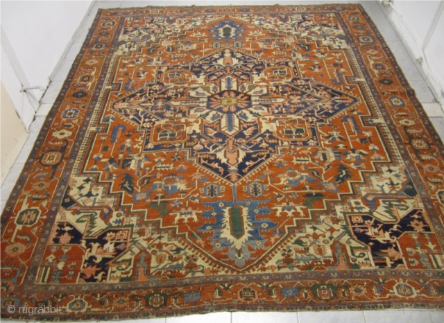 Antique squarish Heriz carpet. Very decorative. Size: ca 352x310cm /10'2" x 11'6" More pictures on www.najib.de                 