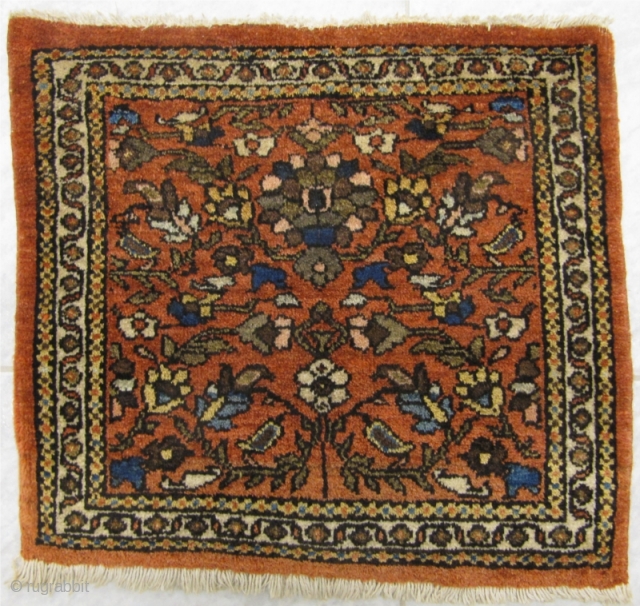 Antique Persian Sarouk Poshti. Circa 1900. Size: ca. 48cm x 44cm / 1'6'' x 1'5'' Good condition.                