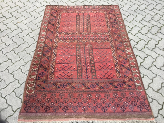 Antique Turkmen Ersari Ensi (tent door rug) with beautiful Elem (skirt), size: ca. 205x140cm / 6'8'' x 4'6''ft, age: 19th century, all natural colors. Some spots of wear in the middle
  