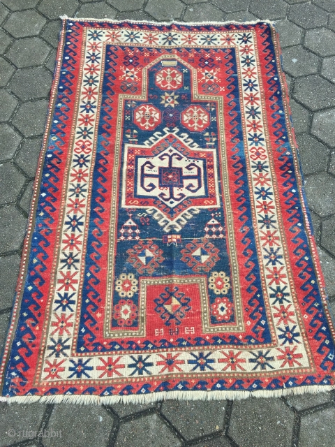 Antique Caucasian Fachralo prayer rug, age: 19th century. Size: 182x115cm / 6ft x 3'8''ft , some spots of wear, still a very nice rug.         