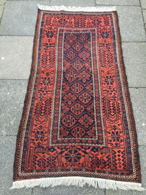 Antique Baluch rug from the 19th century, beautiful border design. Size: ca. 170x87cm / 5'6''ft x 2'9''ft                