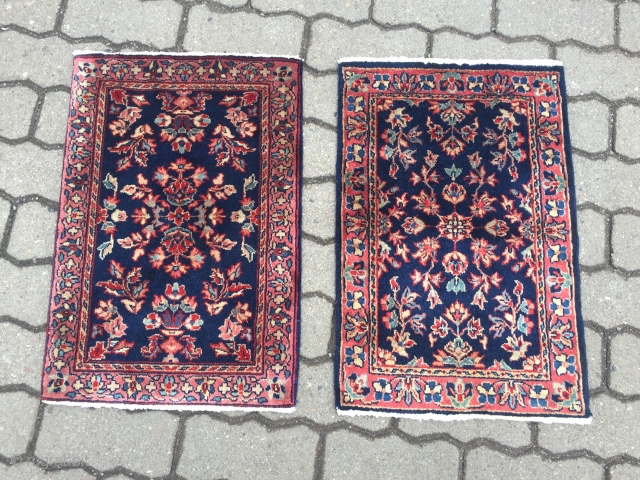 A pair of antique Persian Sarouk poshtis, size of each: 60x42cm / 2ft x 1'4''ft                  