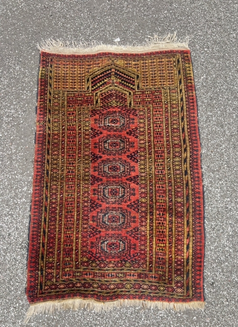 Rare antique Turkmen prayer rug or so called Salachak / Namazlik, size: ca. 120x83cm / 4ft by 2’8ft age: circa 1900            