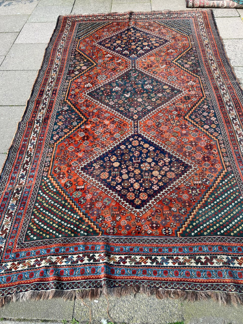 A very nice antique Qashqai tribal rug from Southwest Persia. Age: 19th century, large size ca. 305x180cm / 10ft by 6ft http://www.najib.de           
