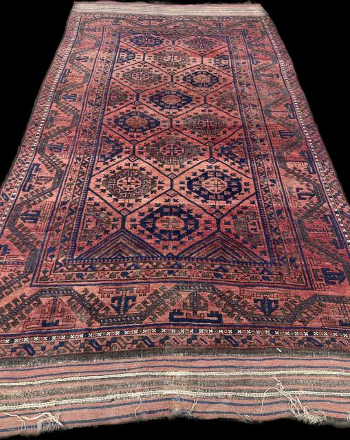 Antique Baluch main carpet with large kilim ends, beautiful geometric design and earthy colors. Size: 370x195cm / 12’2ft by 6’4ft http://www.najib.de            
