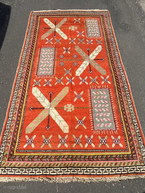 Antique Khotan rug, unusual design. Size: ca.: 310x160cm / 10’2ft by 5’3ft Age: circa 1920. http://www.najib.de                 