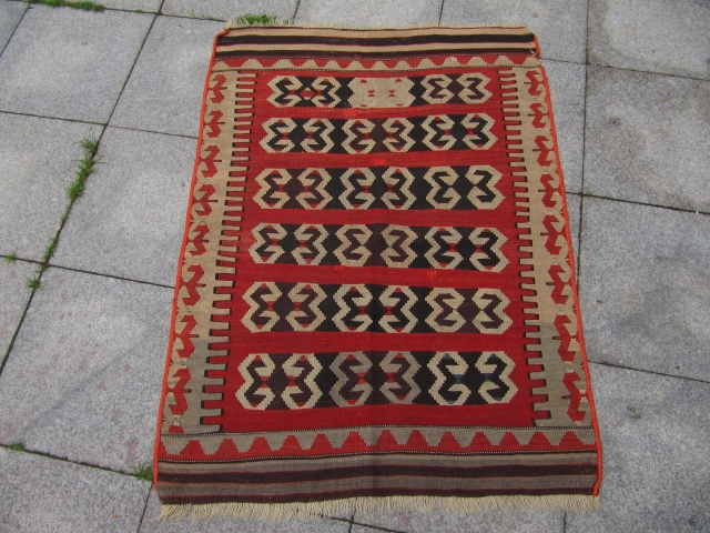 Antique Anatolian Konya prayer Kilim . 19th century. Size : ca 120cm x 90cm ( 4ft x 3ft ) Rather unusual prayer Kilim , no classical Mihrab like most prayer Kilims but  ...