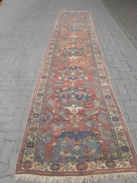 300 years old Smyrna long rug from West-Anatolia. Size: ca. 525x110cm / 17'3''ft x 3'6''ft  several old restorations              