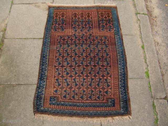 Antique Baluch prayer rug . Origin : North-West Afghanistan . Size : ca. 130cm x 90cm ( 4'2''ft x 2'9''ft ) Nice collector´s piece.         