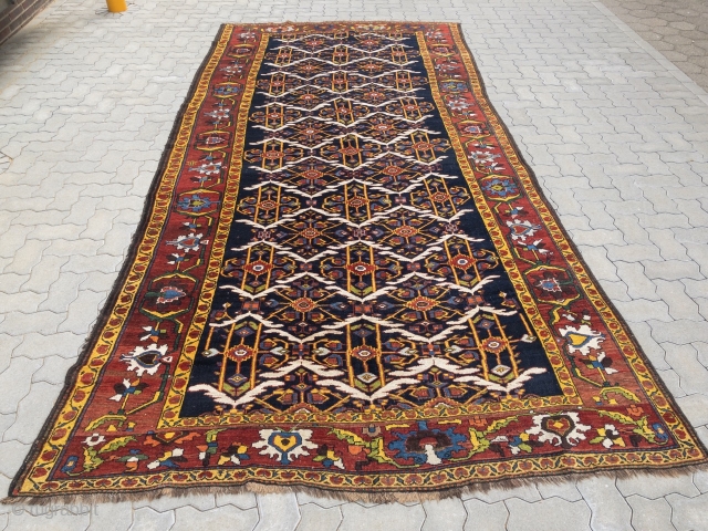 Antique Persian Bakhtiary tribal rug from the 19th century, wool foundation, beautiful natural colors. size: 405x190cm / 13'3''ft x 6'3''ft             