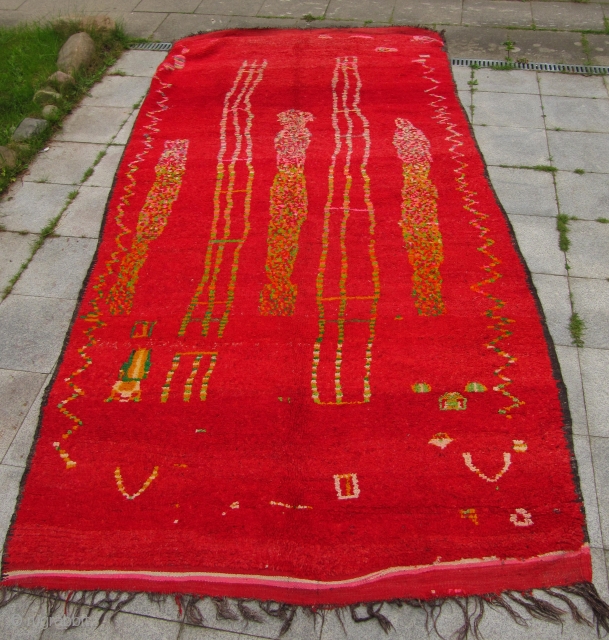 Semi-Antique Morroccan Berber carpet , highly decorative Morroccan tribal art . Size : 380cm x 195cm ( 12'5'' x 6'4'' )            