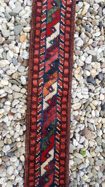 Rare long antique Baluch Animal Trapping / Band, size: 393x15cm / 12'9''ft x 0'5''ft  These bands were used to decorate animals for special occasions, possibly for marriages. Very nice collector´s item.
 