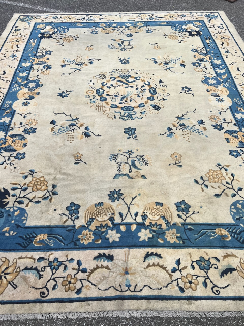 Antique Chinese Peking carpet, beautiful ivory field color. Size: 370x300cm / 12’3ft by 9’9ft http://www.najib.de                  