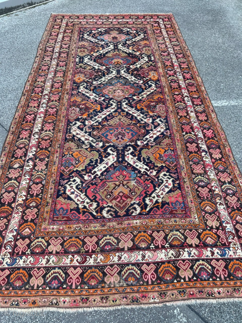 A large antique Caucasian Karabagh rug, archaic design. Size: ca. 435x210cm / 14‘3ft by 7ft http://www.najib.de  Whatsapp: +49 177 8850135            