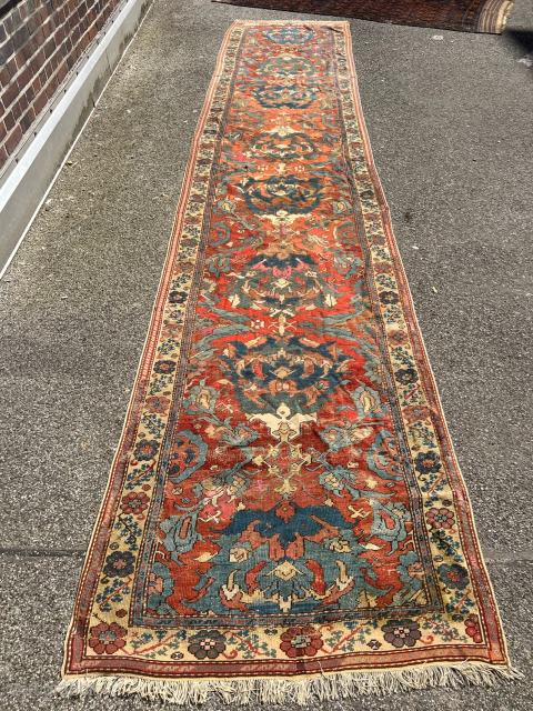 Antique Anatolian Oushak/ Smyrna runner, over 300 years old. Size: circa 525x110cm / 17’2ft by 3’6ft Several old repairs http://www.najib.de you can also contact us through telephone/WhatsApp: +49 177 8850135   