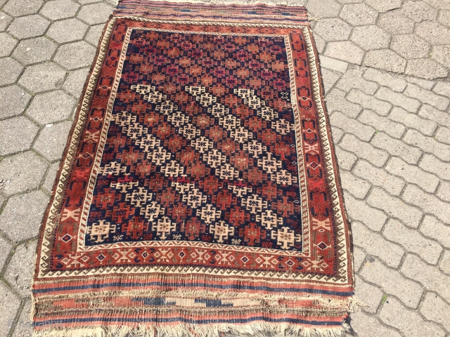 Antique Baluch rug with unusual design and large kilims, size: 190x120cm / 6'3''ft x 4ft                  