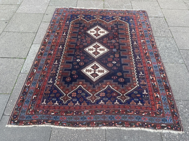 A very nice antique Afshar rug from Southpersia, size: ca. 200x165cm / 6'6''ft by 5'4''ft, all natural dyes.  The pile is a little bit low in the center, otherwise good condition.  ...