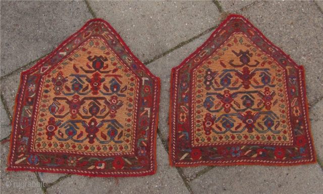 Rare pair of antique Afshar saddle covers. Woven in Sumakh technique. Nice collector´s item. Size: ca.64x58cm / 2'1''x 1'9''ft www.najib.de             