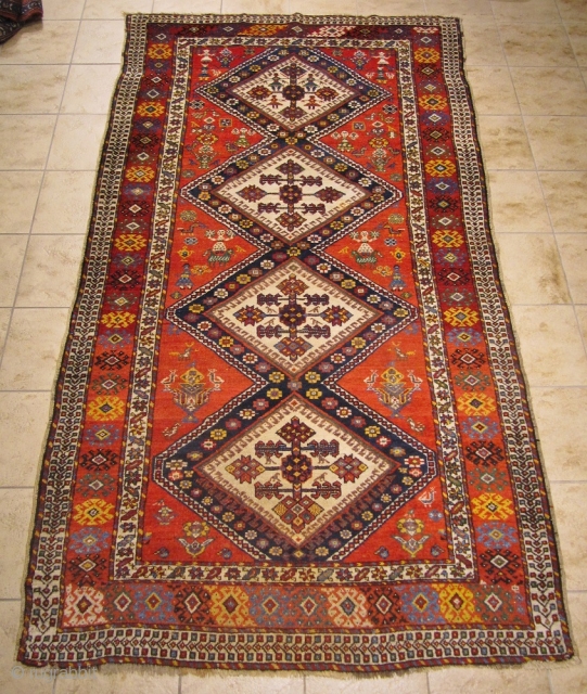 Antique Luri-Qashqai tribal rug from Southwest Persia with a happy design full of people and animals. 19th century. Size: 275x150cm / 9ft x 5ft  www.najib.de
       