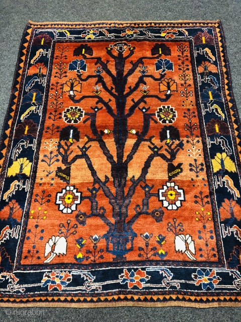 Gabbeh tribal rug from Southpersia, very well executed tree design. Size: 210x160cm / 6'9''ft x 5'3''ft , age: circa 80 years old           