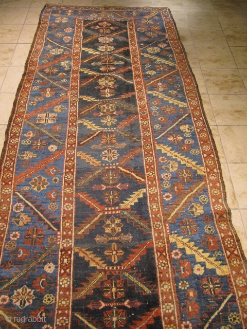 Very deorative antique Northwest Persian long rug with a hacksaw blade design. Size: ca 370x130cm / 12'2'' x 4'2''ft www.najb.de             