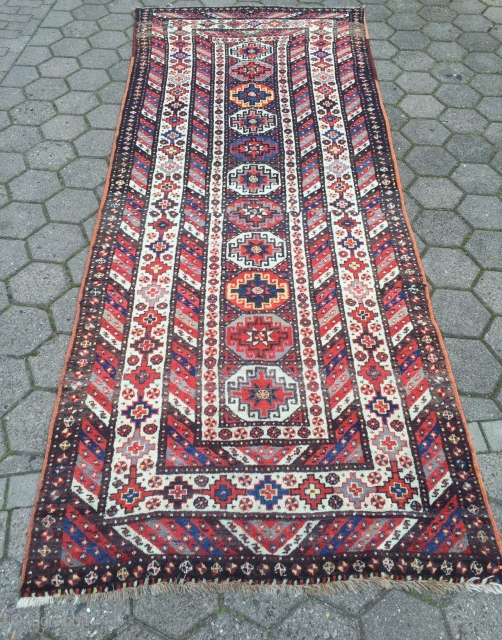 Antique Caucasian long rug. Very good condition with full pile and glossy, shiny wool. Size:ca.325x130cm / 10'7''x 4'3''ft www.najib.de              