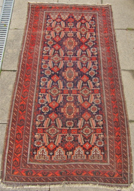 Very nice antique Salar Khani Baluch rug with lots of animals. Size:  195x105cm / 6'4''x 3'5''                