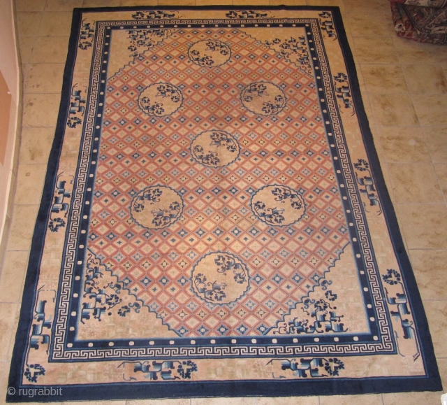 Decorative antique Ningxia rug from Westchina. Age: circa 1900. Size: ca. 310x215cm / 10`2``x7'1'' Good overall condition, a few spots of light wear          