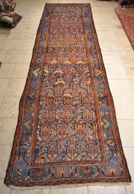 Antique Persian Hamedan runner, good condition. Size: 380x105cm / 12'5''ft x 3'4''ft www.najib.de                    