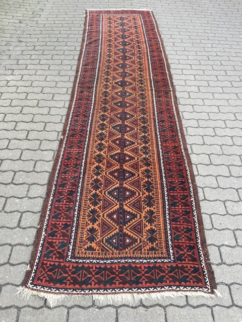 rare antique Baluch runner, size: ca 370x93cm / 12'2'' x 3ft
                      