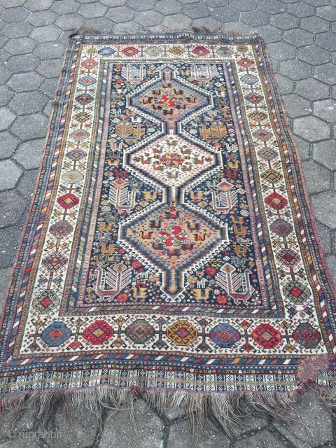 Antique Shekarlu Qashqai tribal rug from Southwest-Persia with lots of birds and animals, age: circa 1900. size: ca. 235x135cm / 7'7''ft x 4'4''ft www.najib.de         