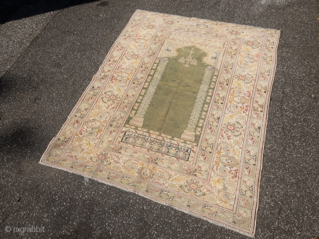 Fine antique Turkish Panderma prayer rug, beautiful mint green field color. Size: 165x125cm / 5'4''ft x 4'1''ft                