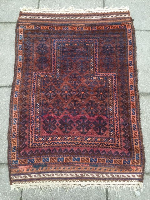 Antique Timuri Baluch prayer rug with glossy wool, size: ca. 125x85cm / 4'1''ft x 2'8''ft 
                 